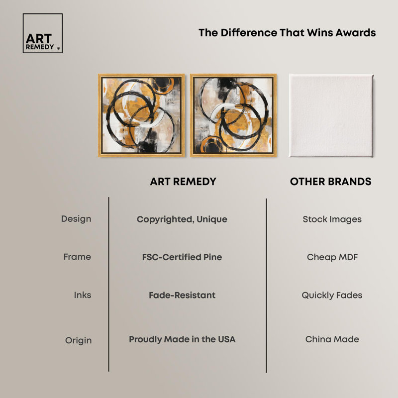 Sepia Orbit Set Canvas Modern Contemporary by Art Remedy, 13" H x 13" W, Gold Framed