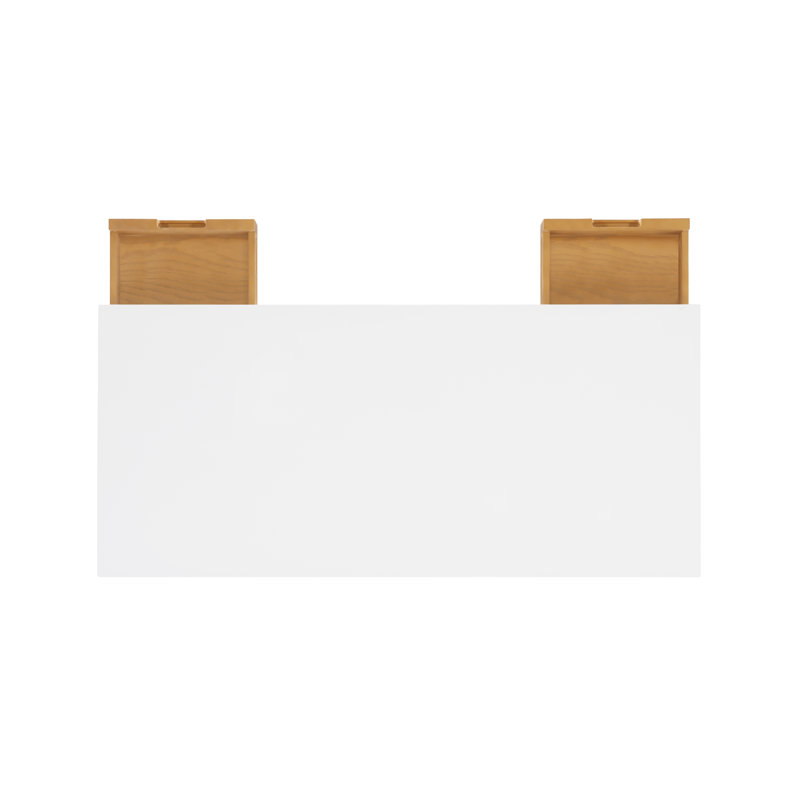 Aaron Two Drawer Mid-Century Modern Open Shelf Wooden Desk, White/Natural
