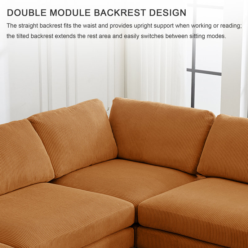 Canapé modulaire en velours côtelé 6 pièces, Velours côtelé jaune