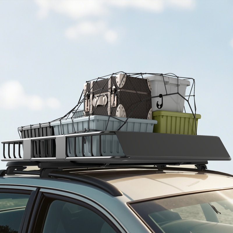 Panier de toit en acier pour voiture, 162 x 99 x 16 cm, réglable, compatible avec voitures, VUS, fourgonnettes et véhicules récréatifs, capacité de 100 kg, noir