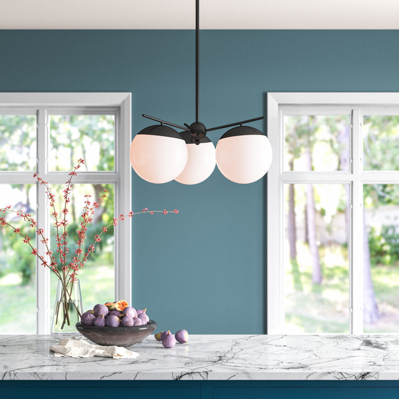 Yearby 3-Light Chandelier, Black, Frosted White