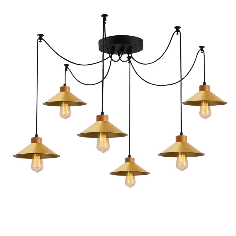Luminaire suspendu conique à 6 lumières Caban, Or