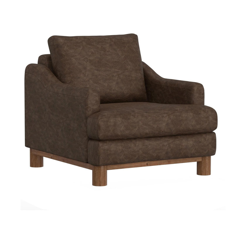 Fauteuil décoratif Olum, 1 coussin décoratif, similicuir brun foncé moderne