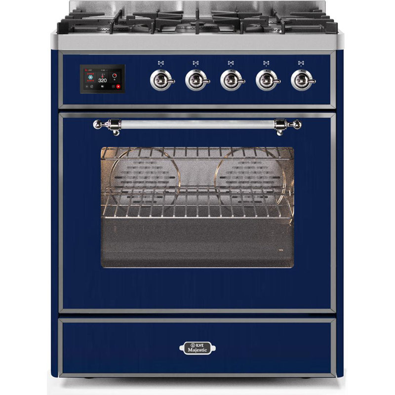 Cuisinière à double combustible 30 pouces avec 5 brûleurs scellés (porte vitrée) ILVE Majestic II Series, Propane liquide