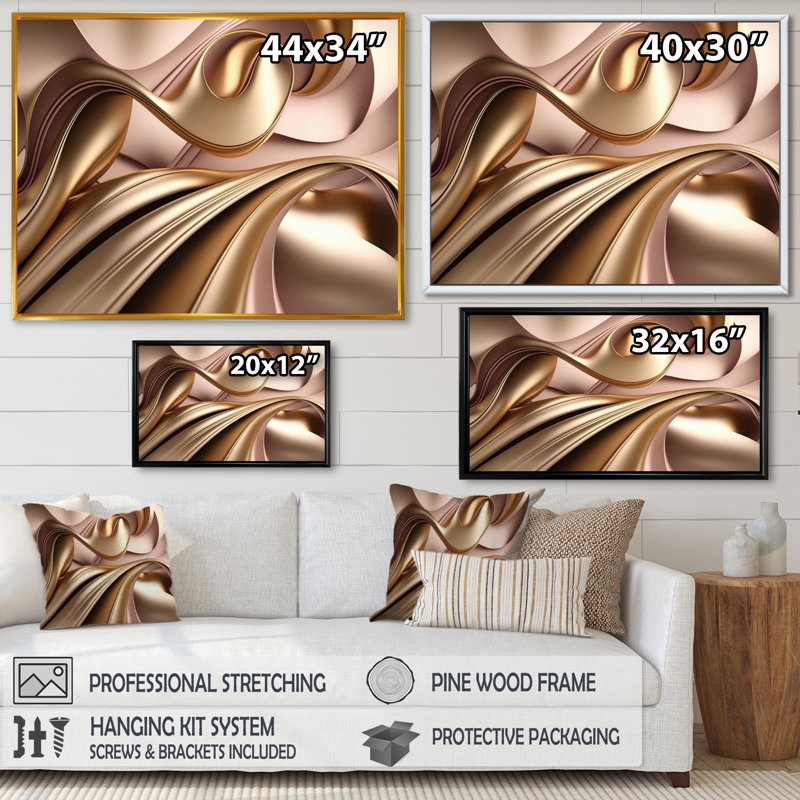 Or liquide lisse dans de douces nuances d'or et taupe IV - reproduction sur toile, Cadre flottant noir