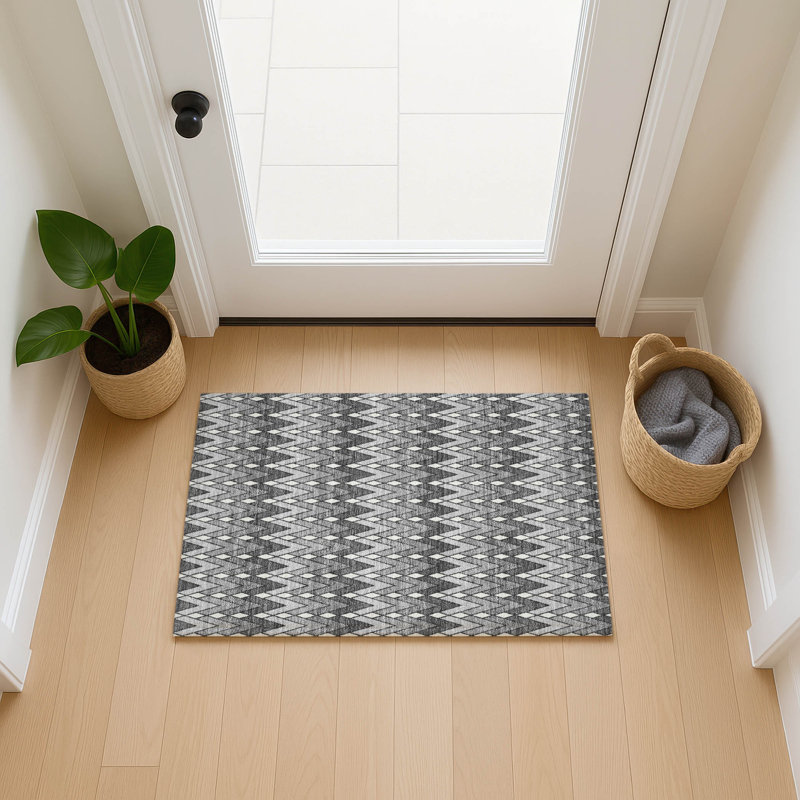 Machine Washable Indoor/Outdoor Chantille ACN2558 Geometric Rug, 1'8" x 2'6", Charcoal