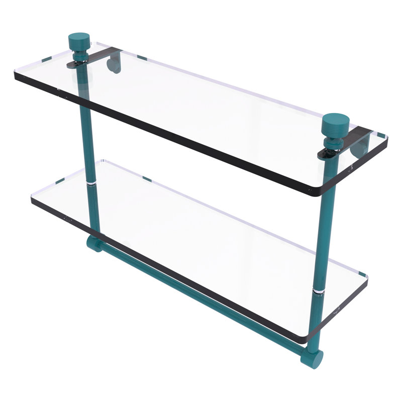 Tablette en verre à deux niveaux de la collection Foxtrot, H 12 po x l 16 po x P 5 po, Bleu sarcelle Glokzin