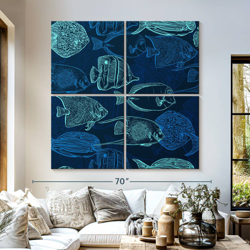 Brampt Blue Green Fish Outlines, 57" H x 57" W