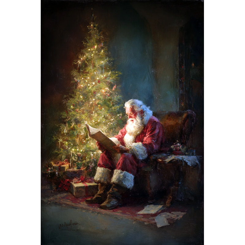 "Santa lecture" par Christmas Tree, art mural sur toile tendue, 16 po x 24 po