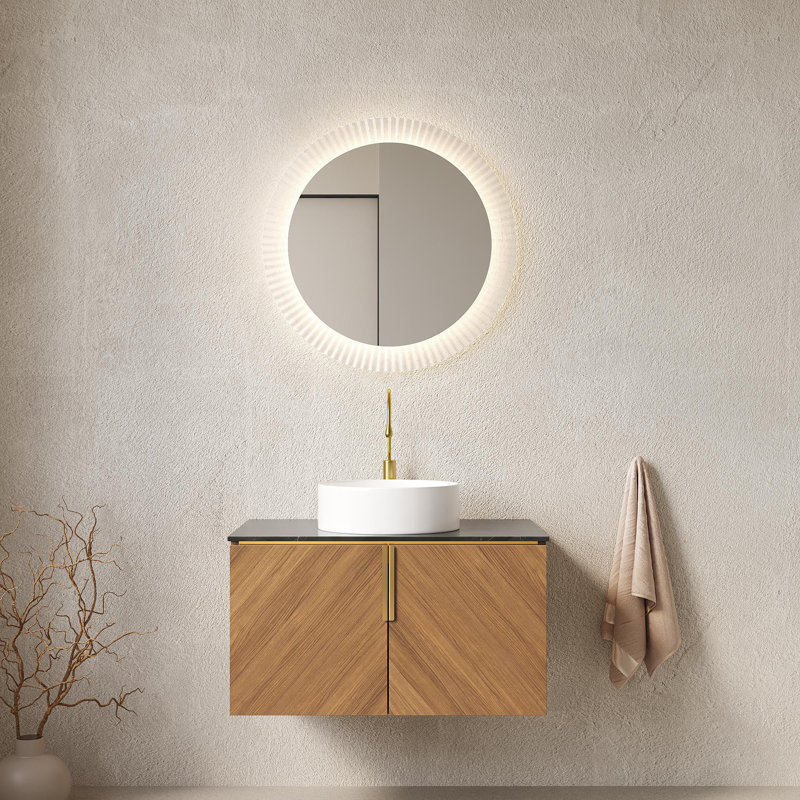 Meuble-lavabo mural avec lavabo rond en céramique, Blanc