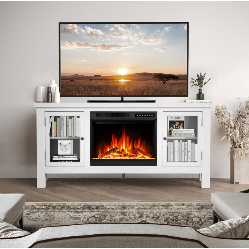 TV Stand for TVs up to 58" with Electric Fireplace,Remote & Adjustable Led Flame