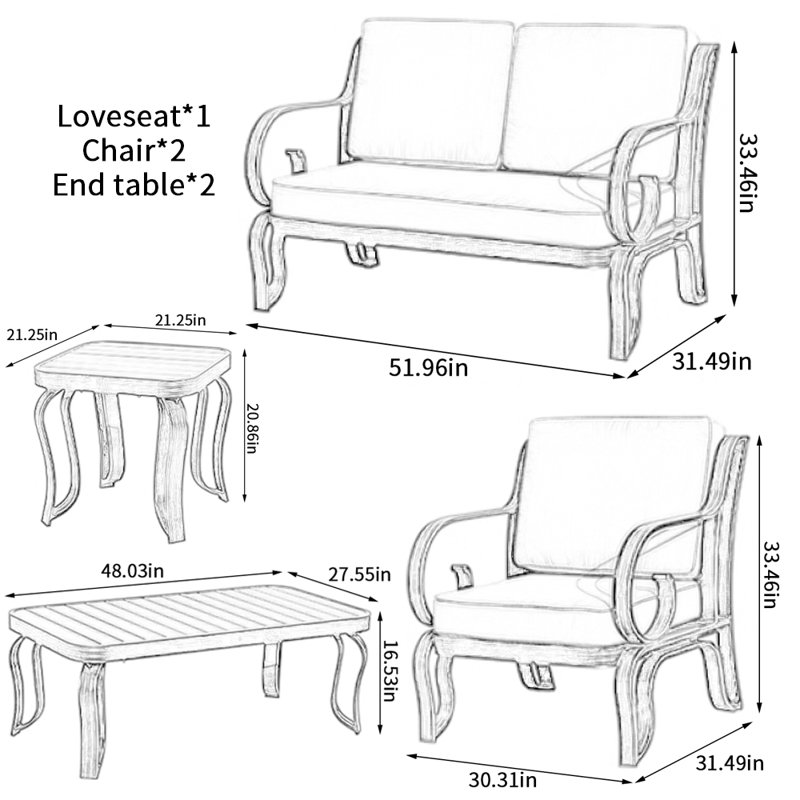 Ensemble de conversation d'extérieur 4 personnes avec coussins Mailla
