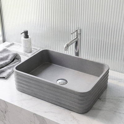 Cadman 18" L x 13" W x 5" H Gray Handmade Rectangular Vessel Bathroom Sink