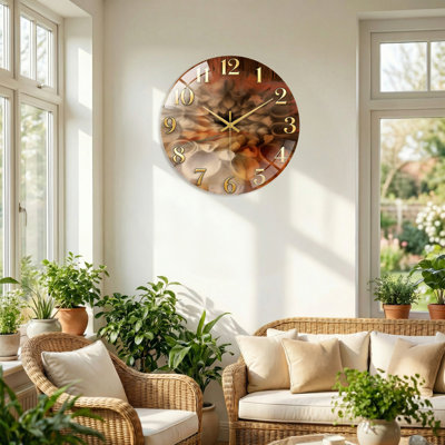 Wooden Pinecone Modern Decorated Glass Wall Clock Home Decor Art-23.6"