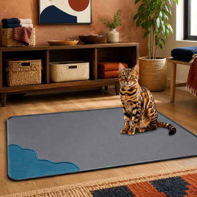 Tapis de litière XL en silicone de qualité supérieure avec protection imperméable et bords surélevés de 0,63 pouce de hauteur ; ce protecteur de sol antidérapant et facile à nettoyer est doux pour les pattes et conçu pour limiter la dispersion des déchets.