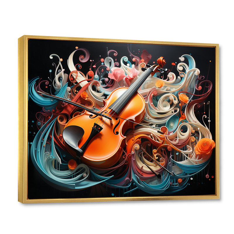 Maketa Coloré surréel symphonie I - reproduction sur toile, H 30 po x l 40 po x P 1,5 po, Cadre flottant doré