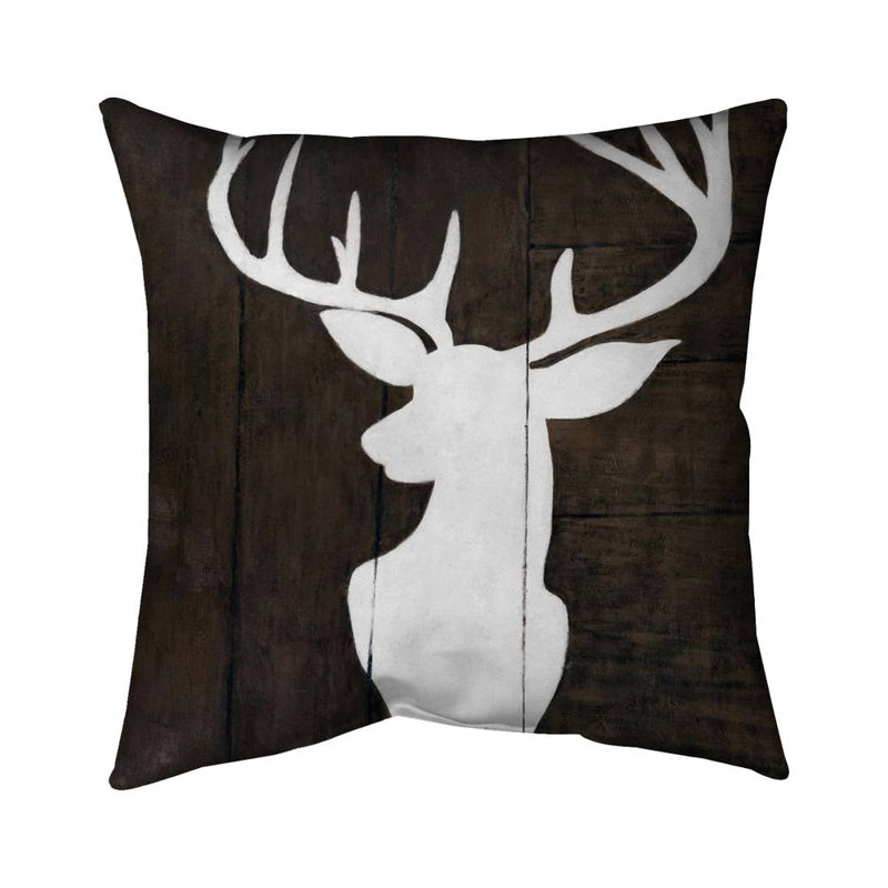 Silhouette of a deer on wood - 26"x26" Throw pillow cover - Poly twill - Print on demand
