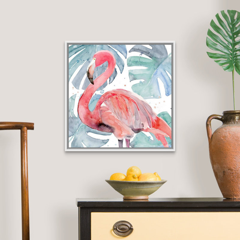 «Flamingo Splash II», art mural sur toile, Toile avec cadre blanc, H 22 po x l 22 po
