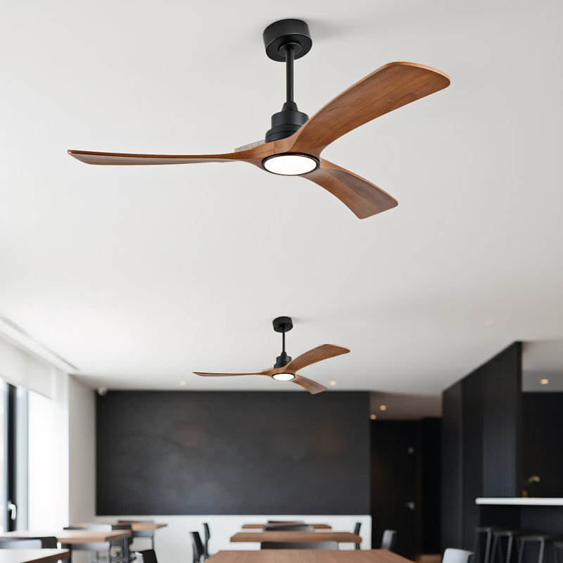 Ventilateur de plafond noir 36 po / 52 po / 60 po, télécommande à 6 vitesses, 3 pales en bois réversible, moteur à courant continu pour la chambre à coucher