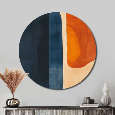 Formes Ember et Indigo IV - Décoration murale ronde minimaliste, impression sur métal