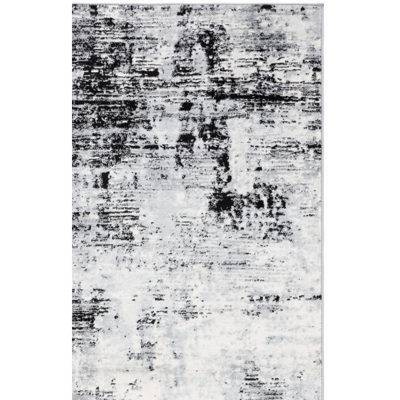 Abstract Power Loom Black/Ivory Area Rug, Rectangle 5'3" x 7'6"