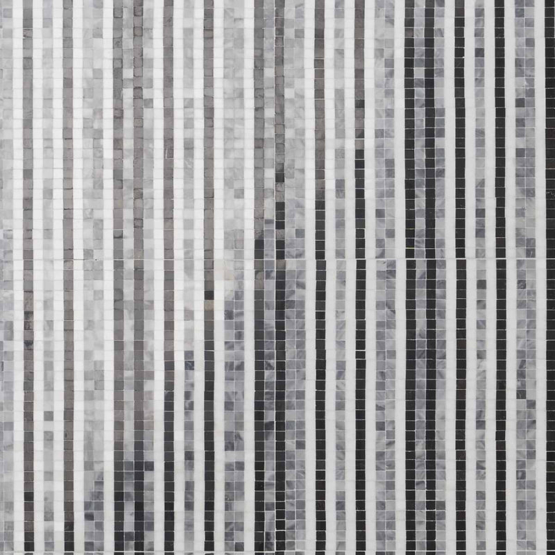 Microsaic Lines Storm Polished Marble Mosaic Tile, Black