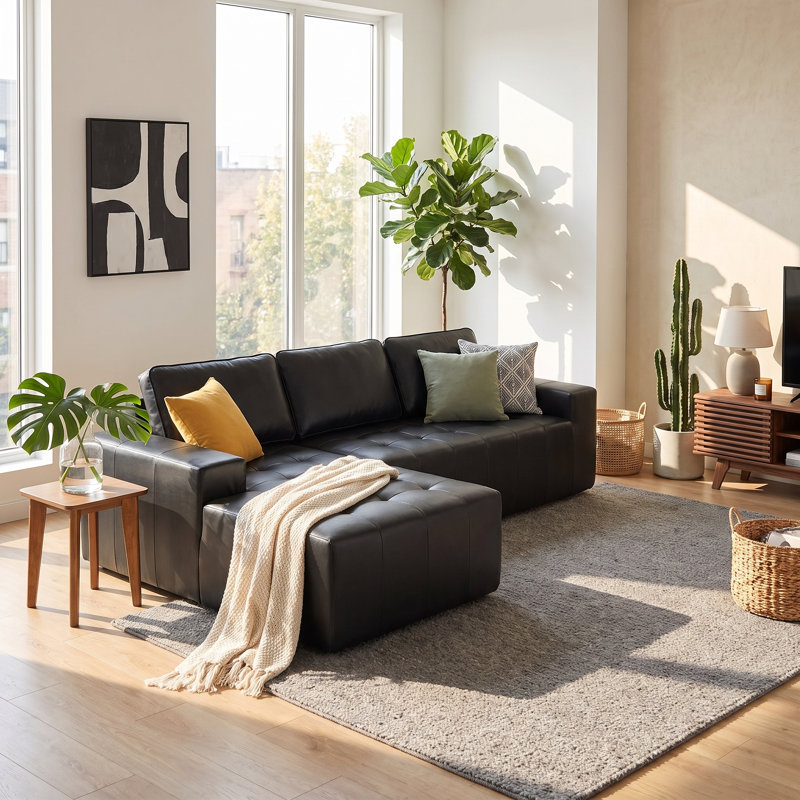 Canapé-lit de coin à compression gauche en similicuir de 108 po SmoothLux, canapé modulaire en forme de L avec éponge haute densité, canapé convertible sans assemblage requis pour le salon
