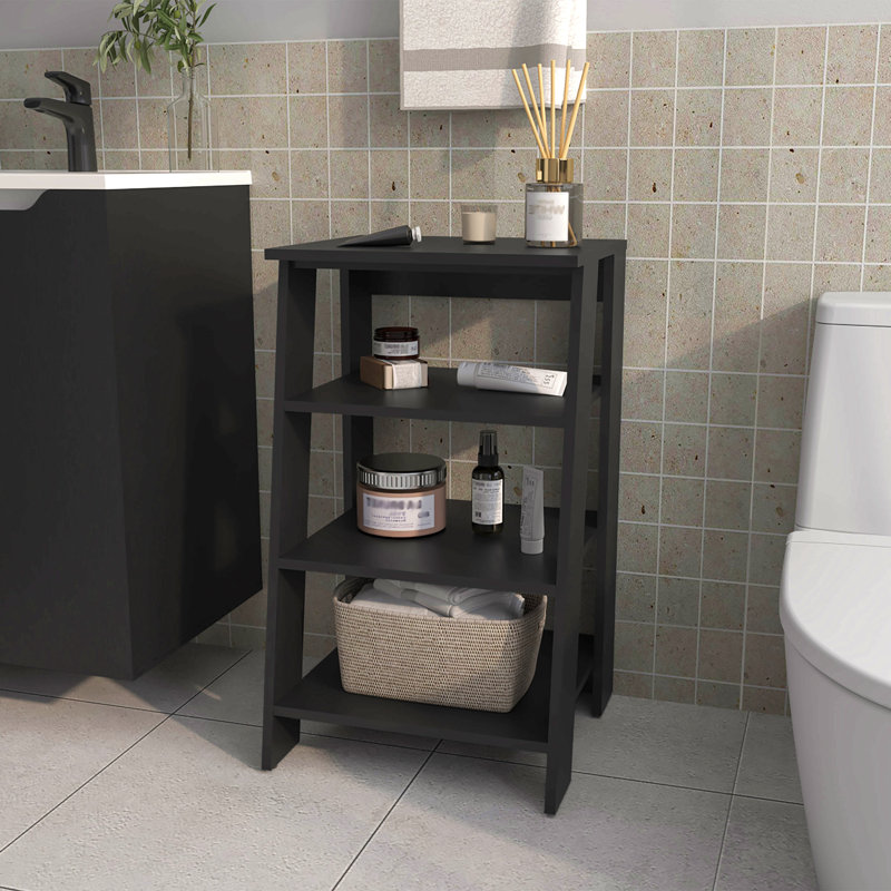 BATHBI 4-Tier Ladder Shelf Organizer For Bathroom, Side Table, Living Room, 29.84" H x 17.34" W x 17.14" D, Black