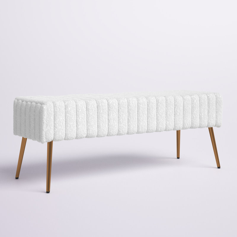 Banc capitonné Julietta avec tissu Sherpa doux et pieds modernes en métal, Blanc
