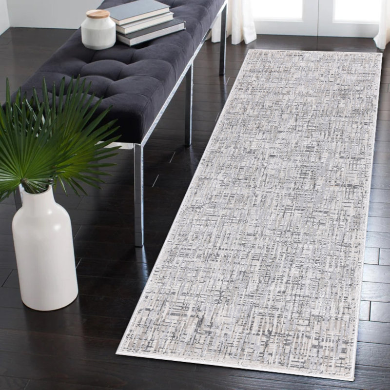 Parkwoods Collection Abstract Hash Design Neutral Area Rug, Runner 2'6" x 7'8"