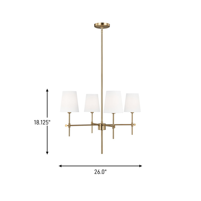 Baker 4 - Light Chandelier, 18.13" H x 26" W x 26" D, Satin Brass, No