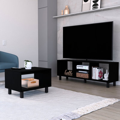 Stylish Living Room In Black: Tv Rack And Coffee Table For An Elegant Black Wood : Spacious Storage