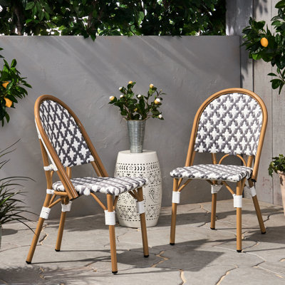 2 chaises d'extérieur, pe et aluminium, style français, gris blanc, structure en aluminium antirouille, conception bistro et rouille