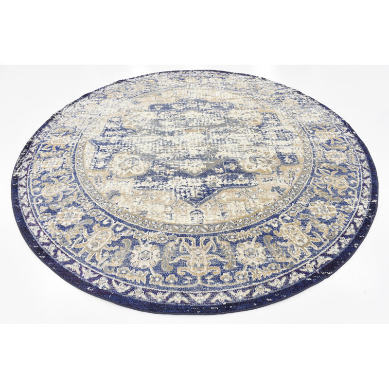 Tapis bleu / beige Mignonette, Ovale 5 pi x 5 pi 1 po