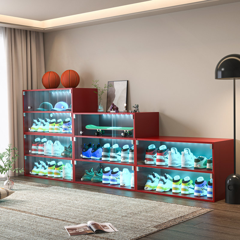 Armoire de rangement pour chaussures avec porte-chaussures rouge