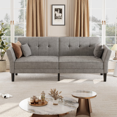 Divan-lit futon convertible Canapé 3 places moderne avec dossier réglable Accoudoirs Chenille Revêtement polyvalent pour le salon