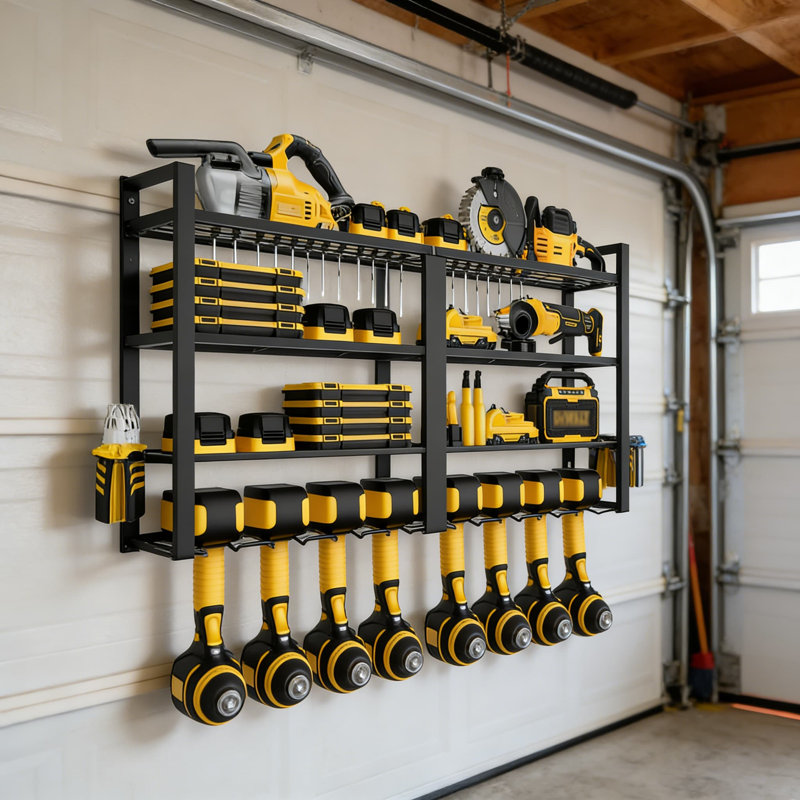 Organisateur à outils mural en métal robuste à 4 niveaux avec 8 supports de perceuse pour le rangement dans le garage