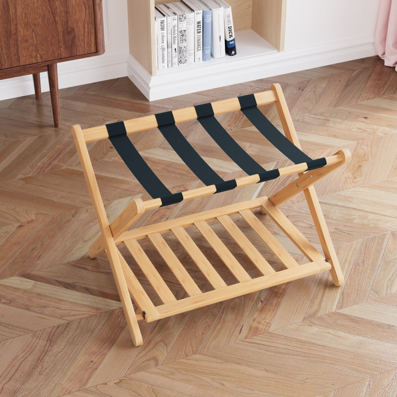 Folding Bamboo Luggage Rack, Beige