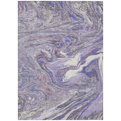 3' X 5' Lavender Purple And Gray Abstract Washable Indoor Outdoor Area Rug