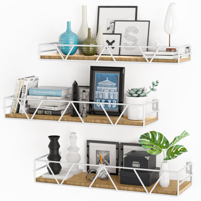 Ensemble de 3 tablettes flottantes, tablette murale en bois pour la maison, tablette de ferme pour chambre à coucher, tablette flottante murale (blanc)