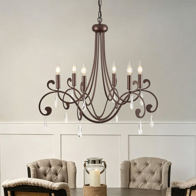 6-Light Dimmable Steel Candle Style Chandelier