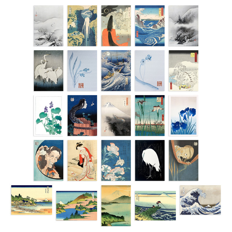 Japanese Aesthetic Collage Kit Ukiyo-e Woodblock - 50 Piece No Frame Print