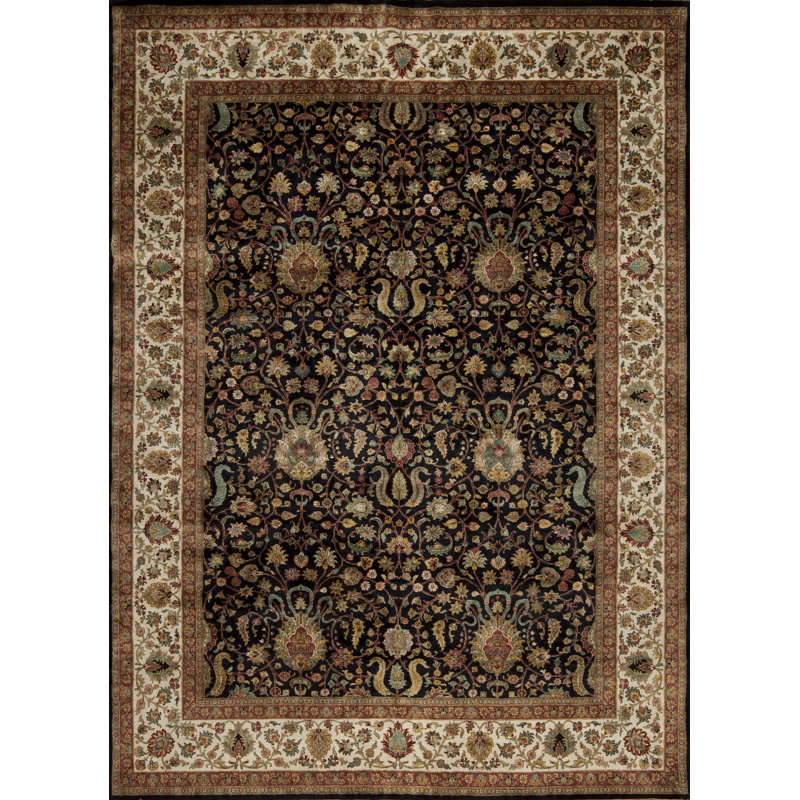 Silver Screen Hand Knotted Wool Area Rug in Black/Bone, Rectangle 6' x 9'