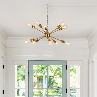 10-Light Gold Dimmable Sputnik Chandelier with Plug-In Cord & Switch, Ideal for Living Room, Dining & Entryway