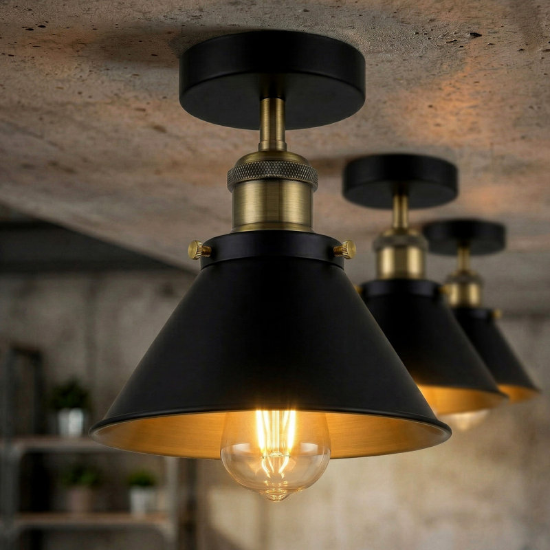 Semi Flush Mount, Black inner Gold, Black inner Gold