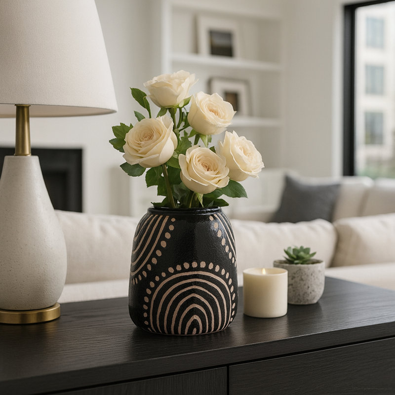 Vase de table Modern, H 6 po x l 6 po x P 6 po, Noir à motif d'arche
