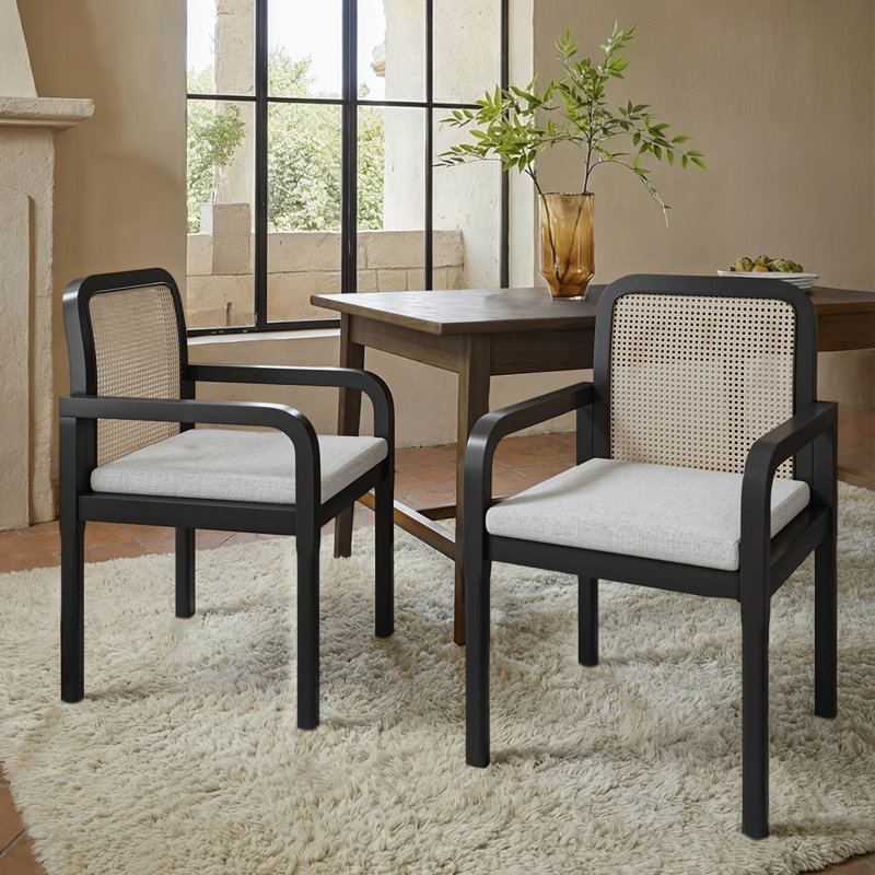 Chaise avec accoudoirs avec coussin amovible Amadou, Noir