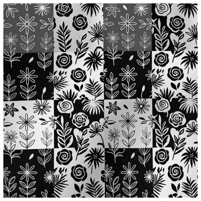 Black White Floral Pattern Bath Mat