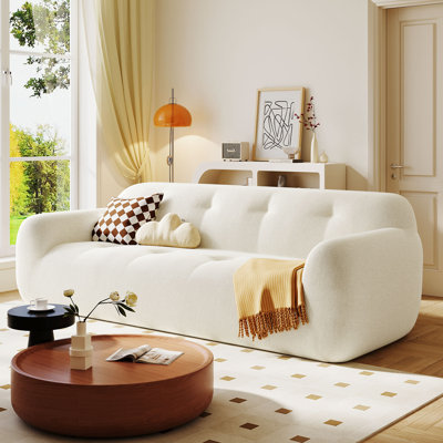 Myrion Boneless 85.8" Chenille Tufted Sofa with Full Foam & Pocket Springs