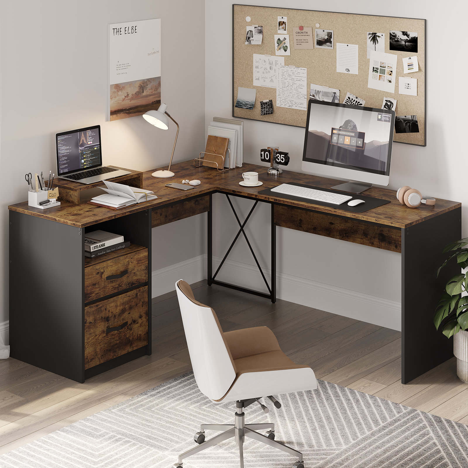 17 Stories Cherell 55.7'' W L-Shaped Computer Desk & Reviews - Wayfair ...